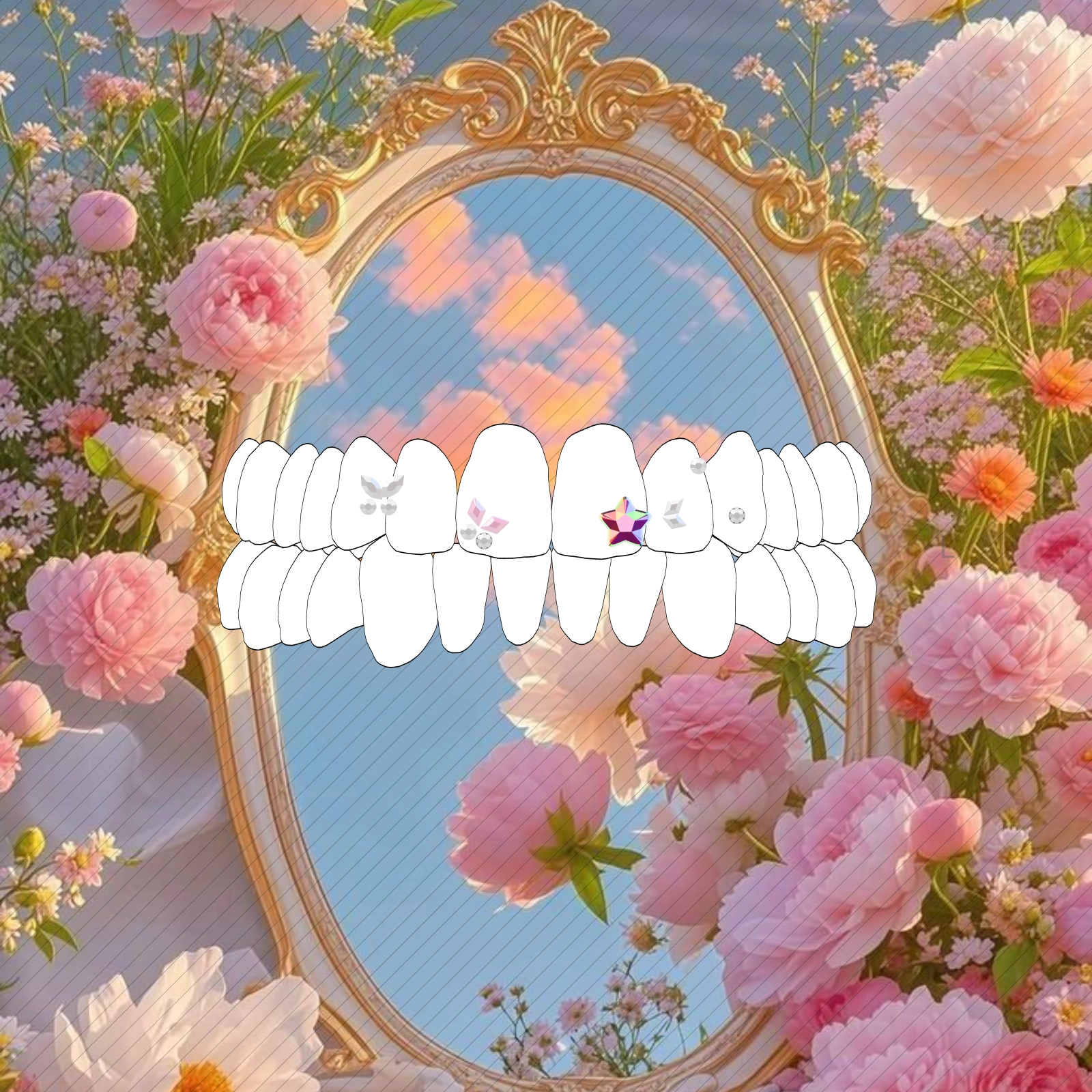Zirconia floral-mirror tooth gem design by @thegemisthub.aus